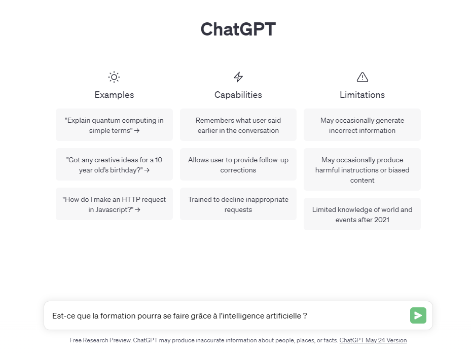 Discussion avec ChatGPT sur la formation